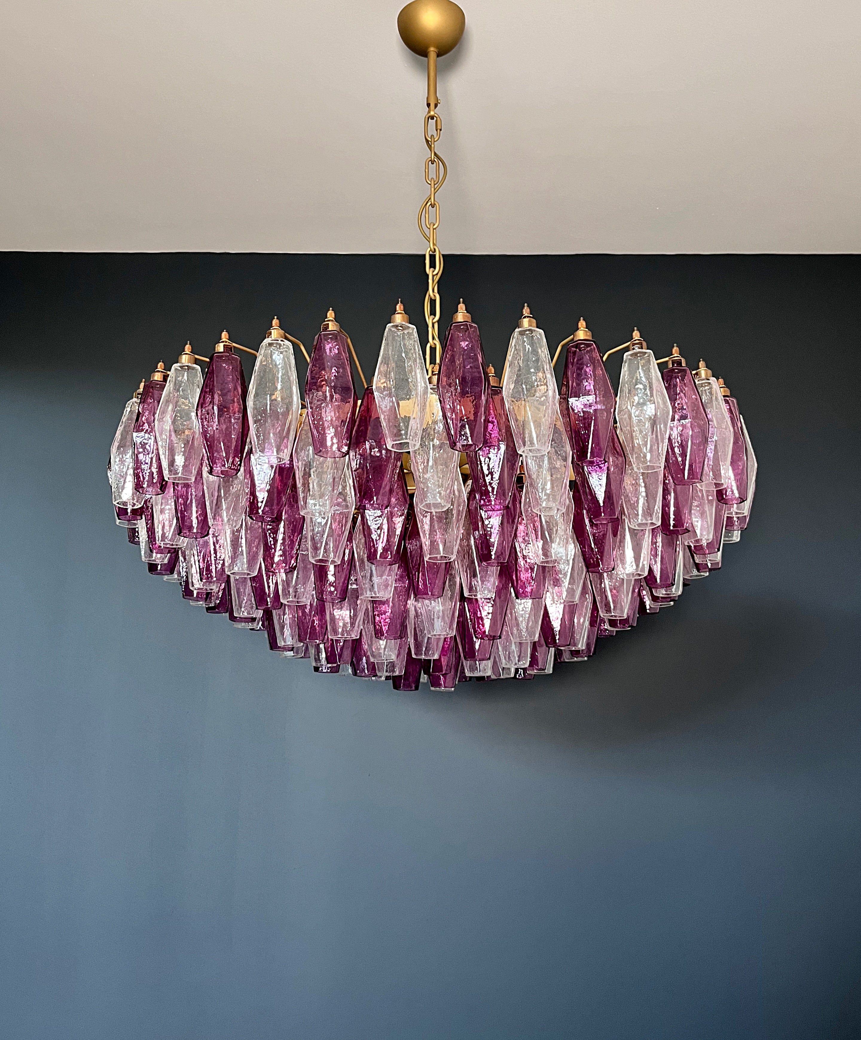 Murano Lysekrone – 185 Lilla og Klare Poliedriglass – Murano Classics