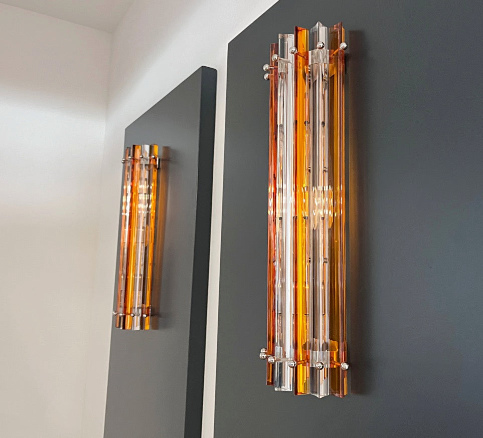 Murano Vegglampe | 14 Klare gul Prismeglass | 1 par