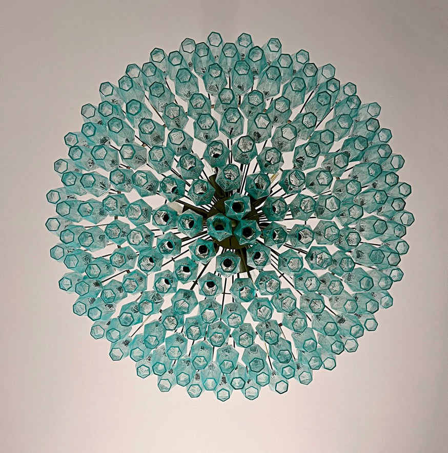 Murano Lysekrone – 185 Turkis Poliedriglass – detalj 1 – Murano Classics