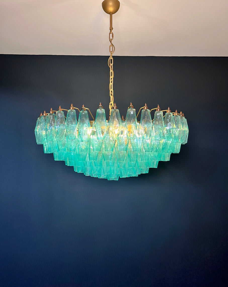 Murano Lysekrone – 185 Turkis Poliedriglass – detalj 2 – Murano Classics