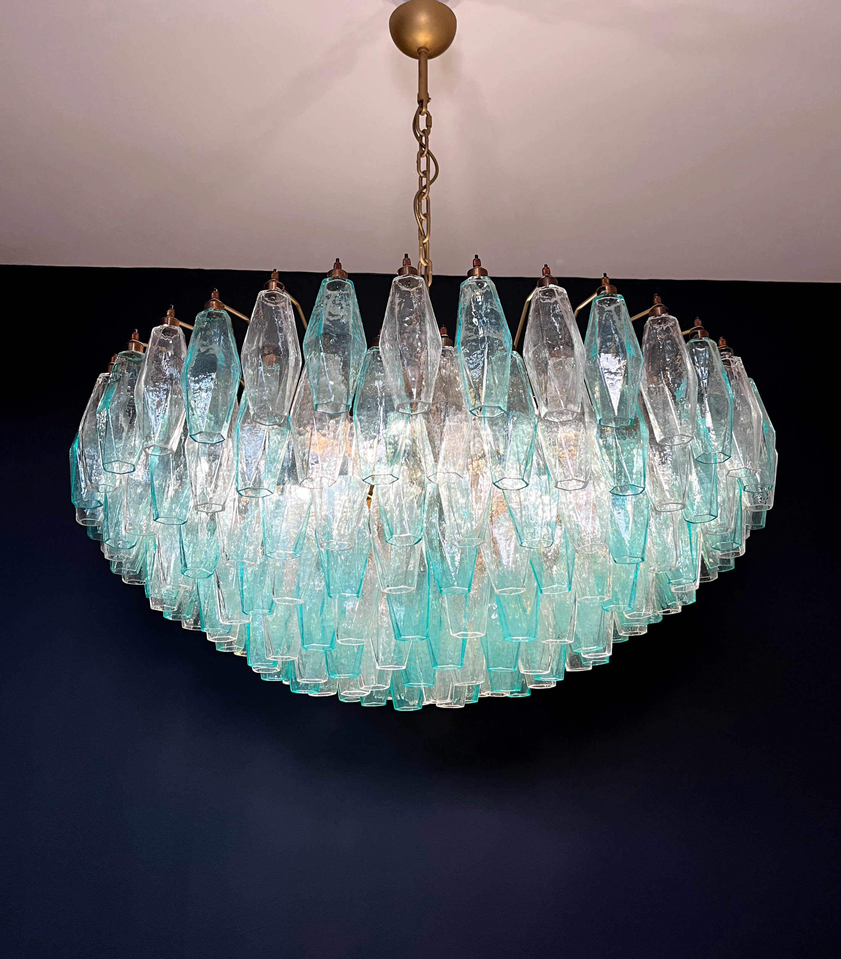 Murano Lysekrone – 185 Turkis og Klare Poliedriglass – detalj 5 – Murano Classics