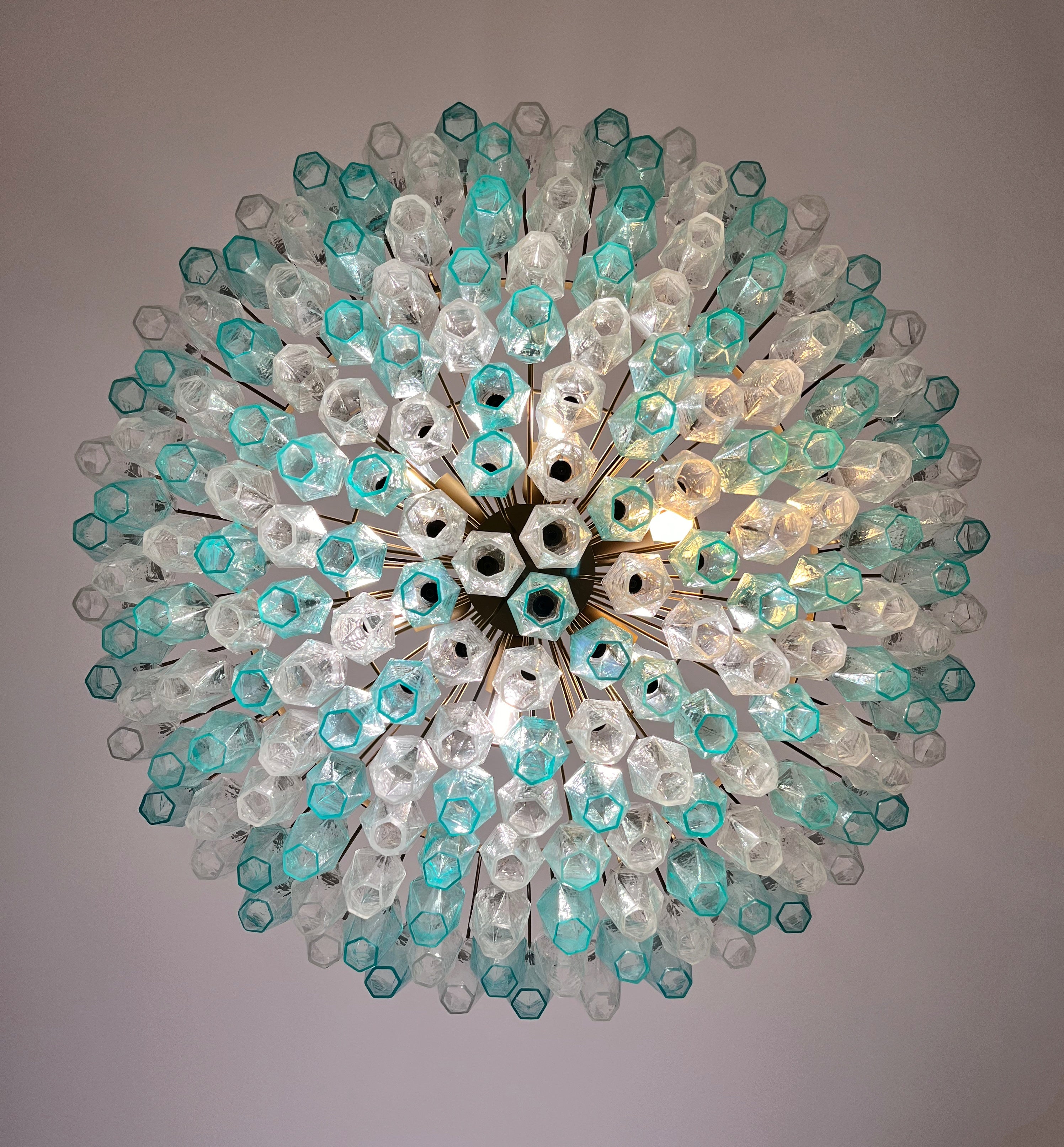 Murano Lysekrone – 185 Turkis og Klare Poliedriglass – detalj 7 – Murano Classics