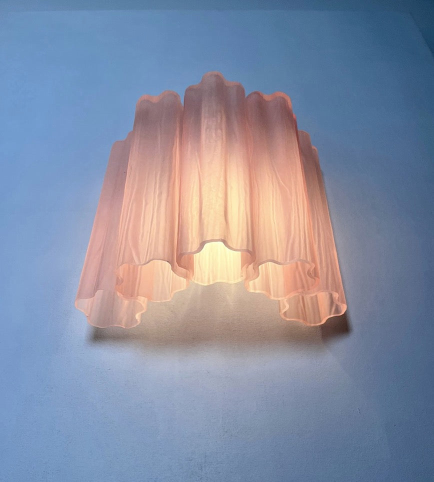 Murano Vegglampe | 5 Rosa Etsede Rørglass | 1 par