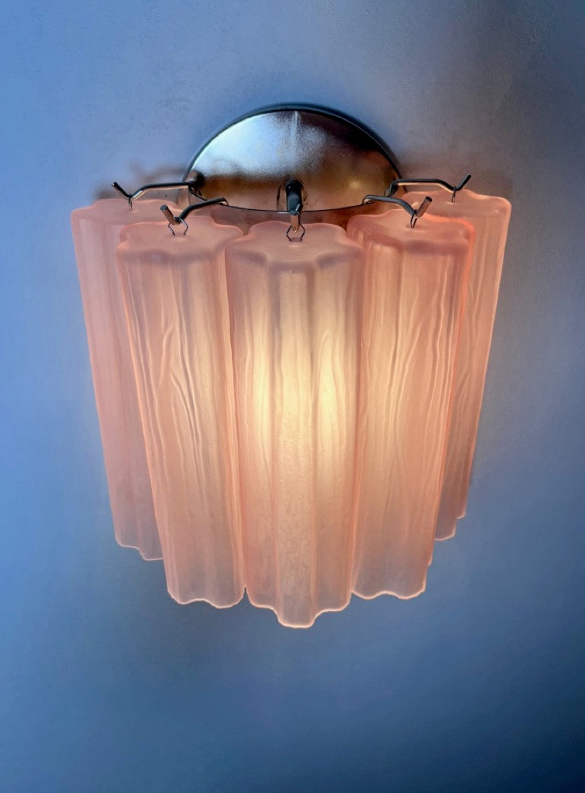 Murano Vegglampe – 5 Rosa Matte Glassrør – 2 stk – detalj 2 – Murano Classics