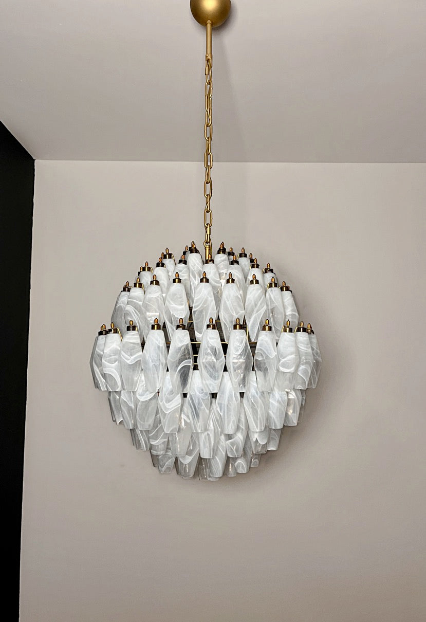 Murano Lysekrone | 140 Alabaster hvit Poliedriglass