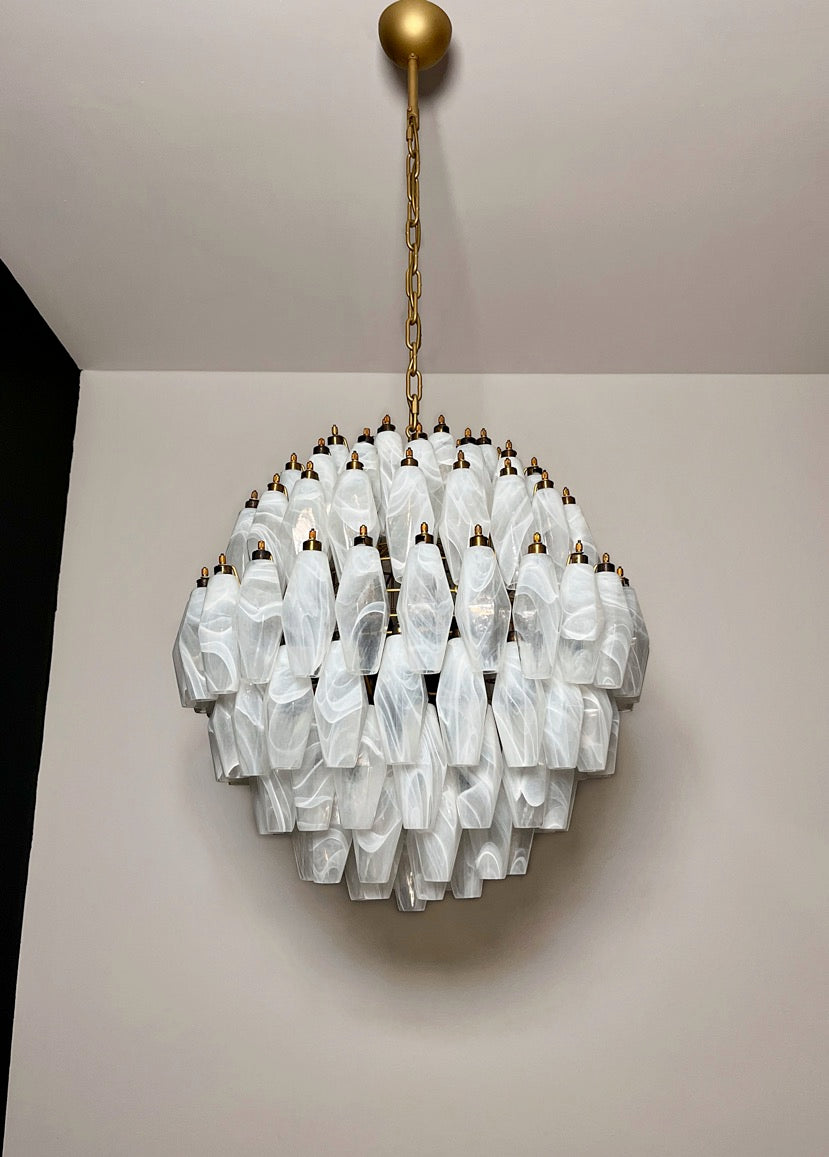 Murano Lysekrone – 140 Alabaster hvit Poliedriglass – detalj 11 – Murano Classics