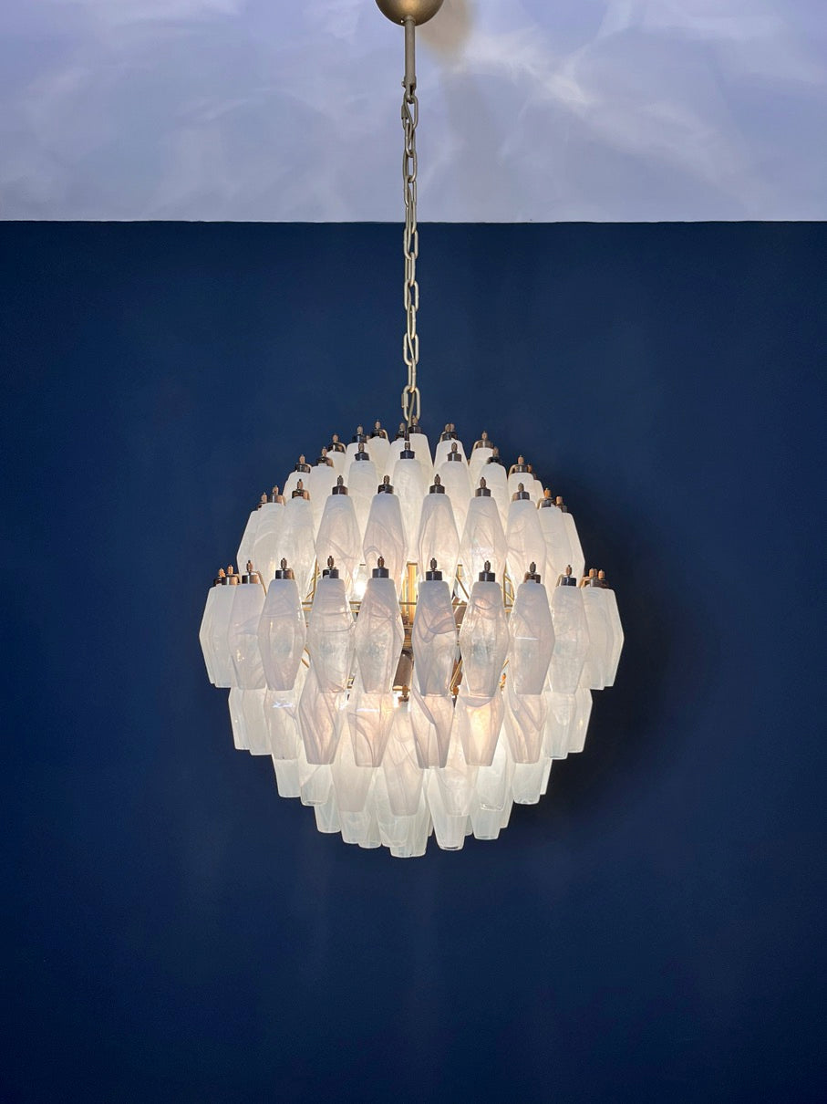 Murano Lysekrone – 140 Alabaster hvit Poliedriglass – detalj 4 – Murano Classics