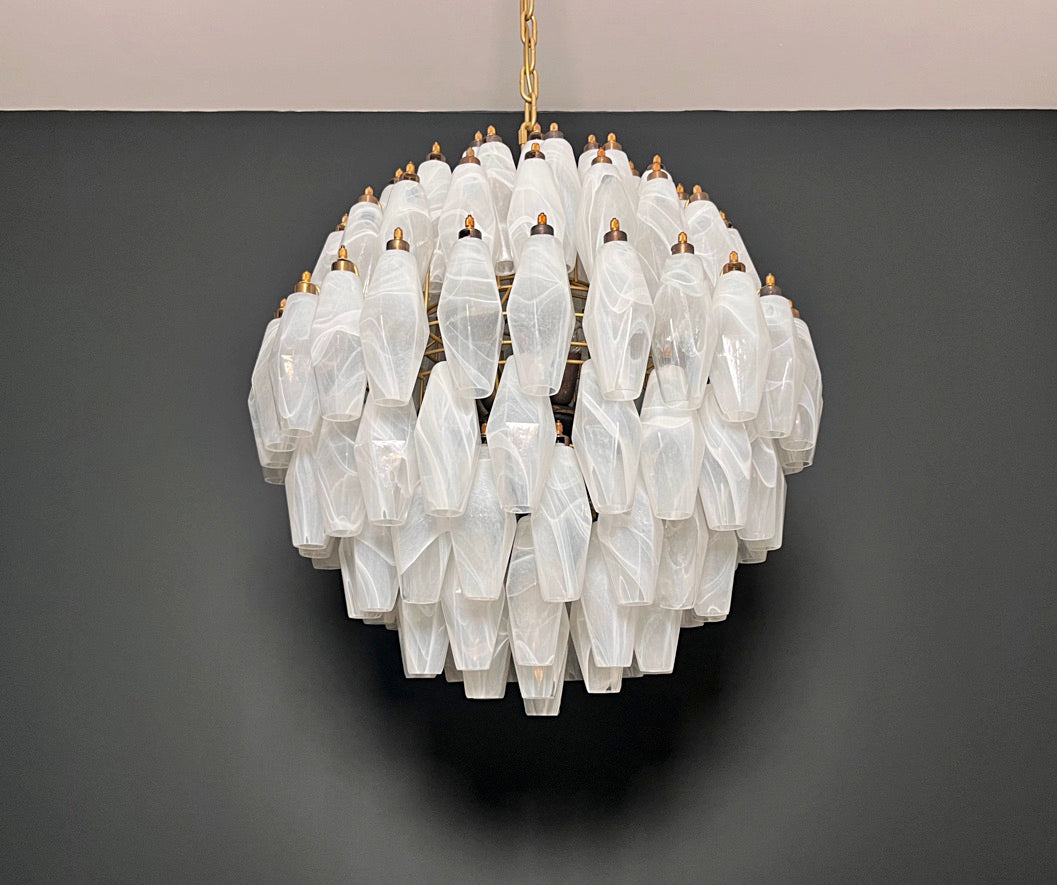 Murano Lysekrone | 140 Alabaster hvit Poliedriglass