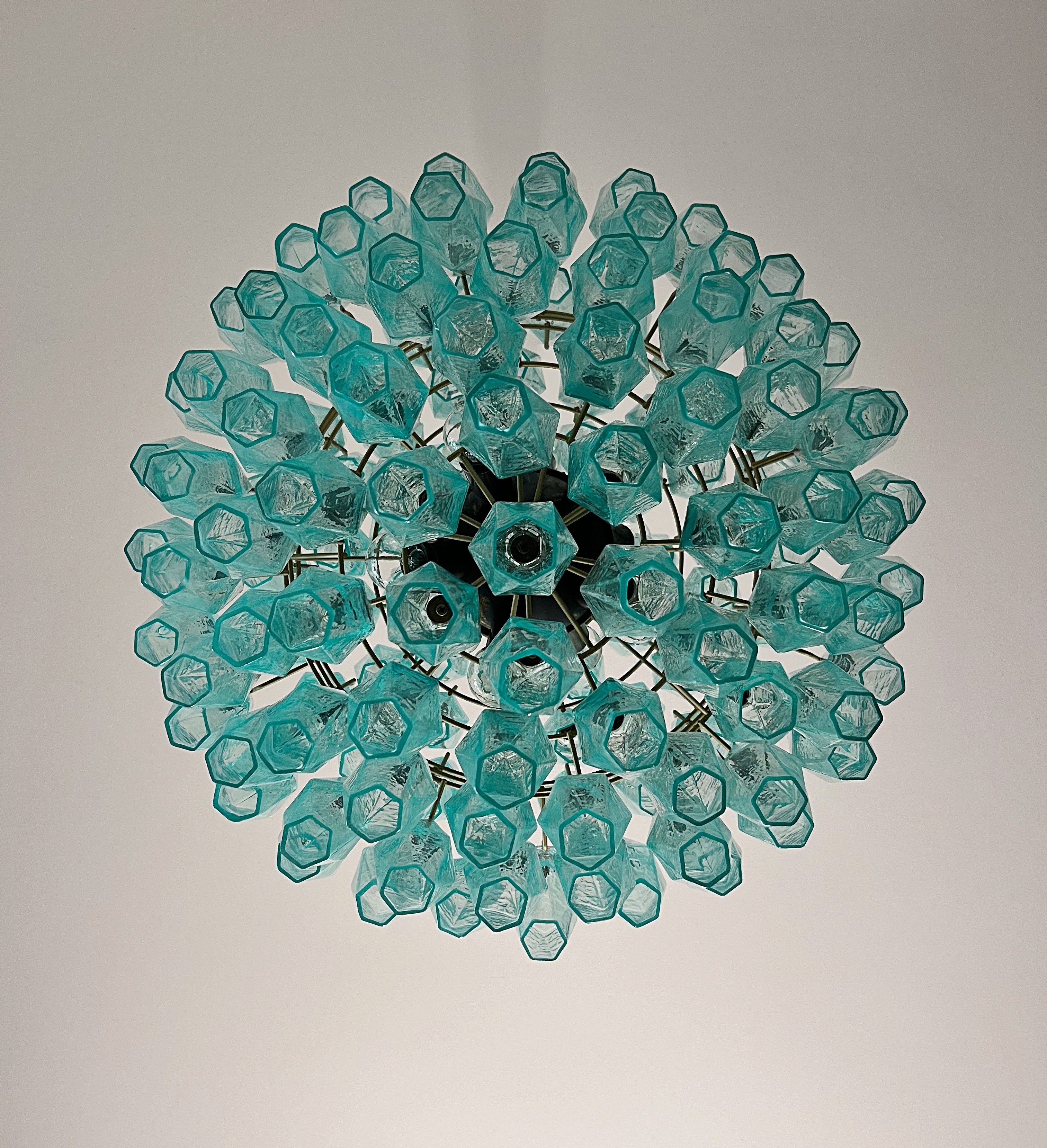 Murano Lysekrone – 140 Turkise Poliedriglass – detalj 1 – Murano Classics