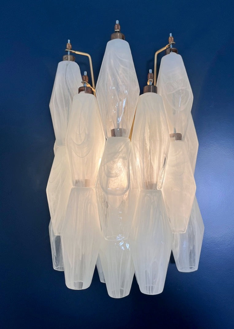 Murano Vegglampe | 17 Hvite Alabaster Gull Poliedriglass | 1 par
