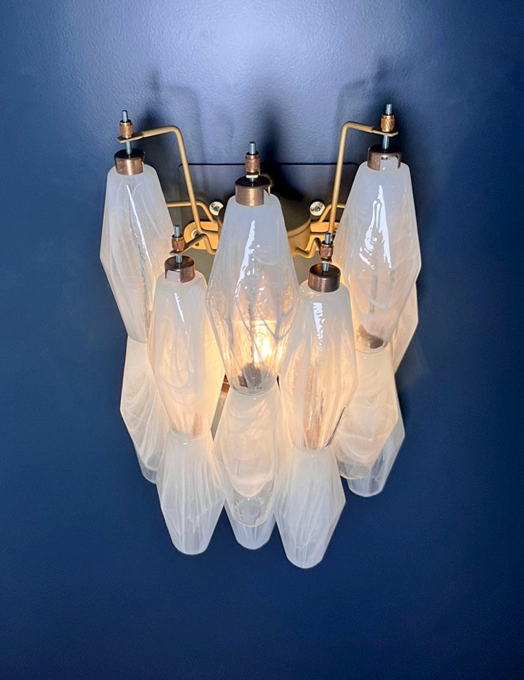 Murano Vegglampe – 17 Hvite Alabaster Poliedriglass – 2 stk – detalj 4 – Murano Classics