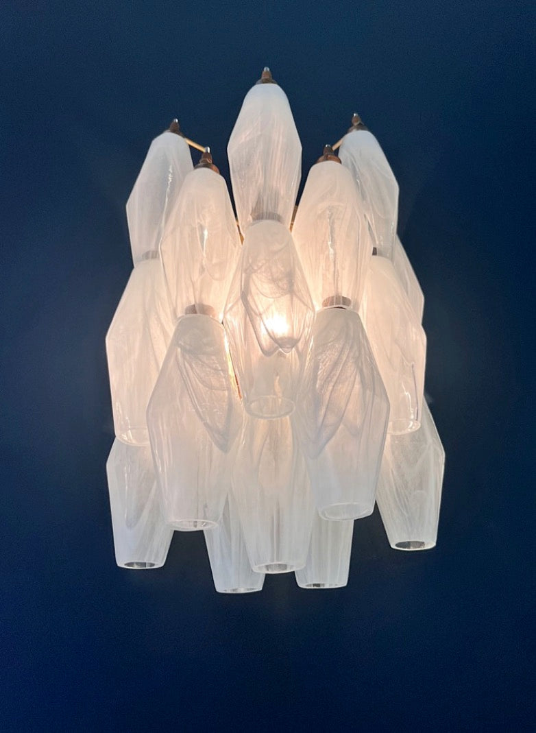 Murano Vegglampe | 17 Hvite Alabaster Gull Poliedriglass | 1 par