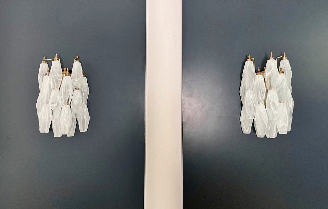 Murano Vegglampe – 17 Hvite Alabaster Poliedriglass – 2 stk – Murano Classics