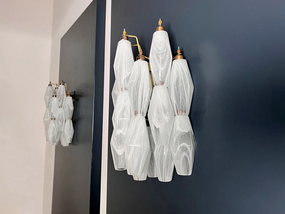 Murano Vegglampe – 17 Hvite Alabaster Poliedriglass – 2 stk – detalj 11 – Murano Classics