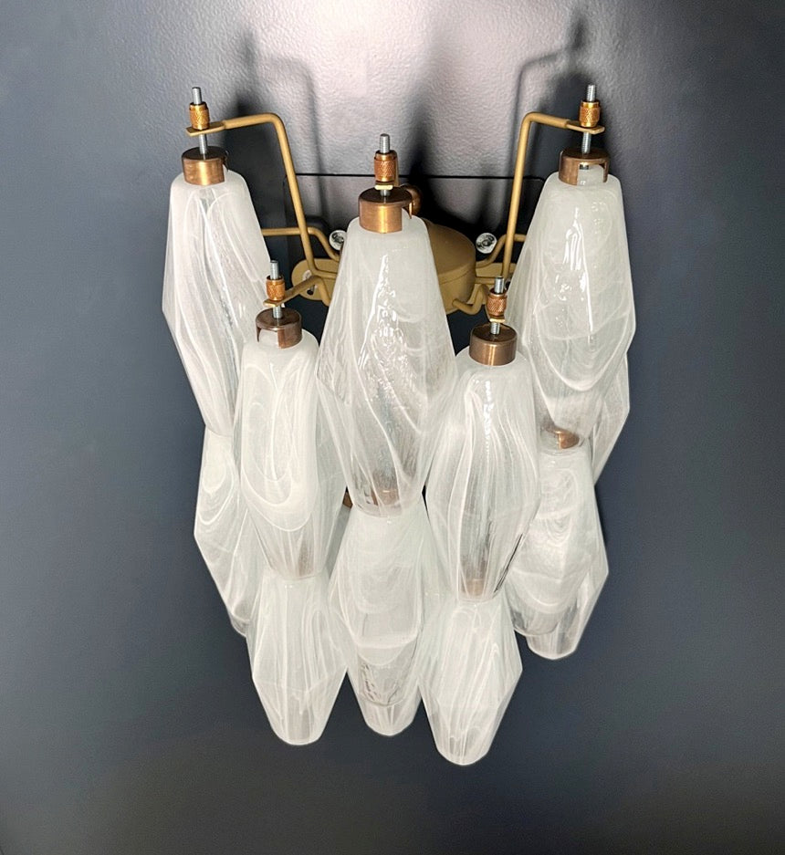 Murano Vegglampe | 17 Hvite Alabaster Gull Poliedriglass | 1 par