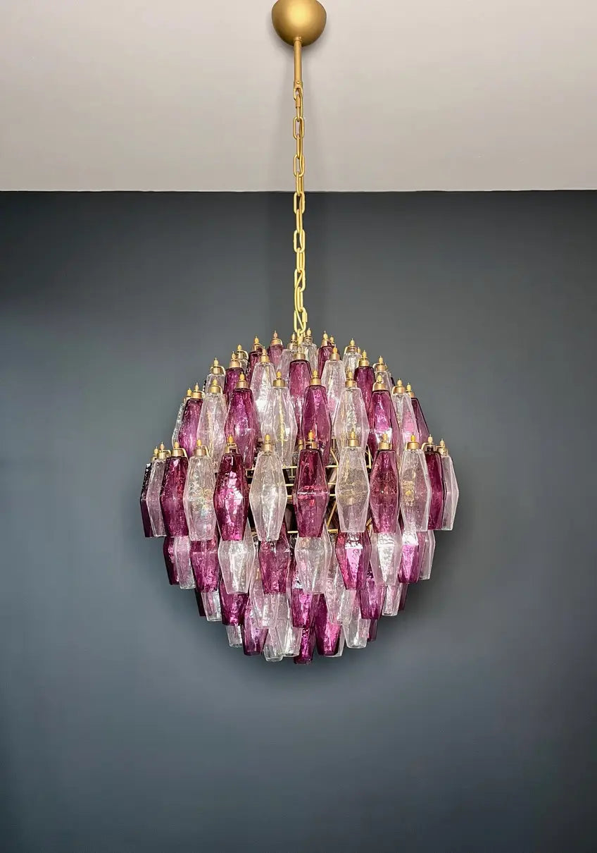 Murano Lysekrone – 140 Lilla og klare Poliedriglass – Murano Classics