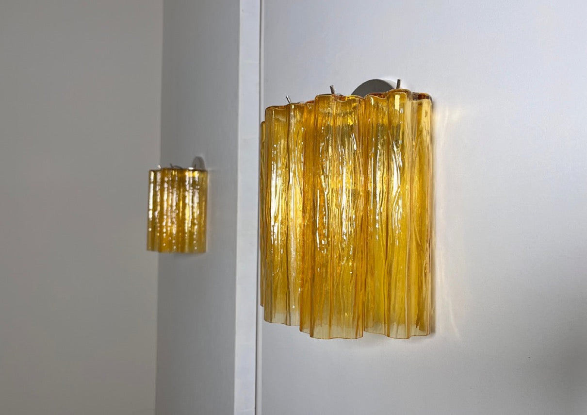 Murano Vegglampe – 5 Gule Glassrør – 2 stk – detalj 8 – Murano Classics