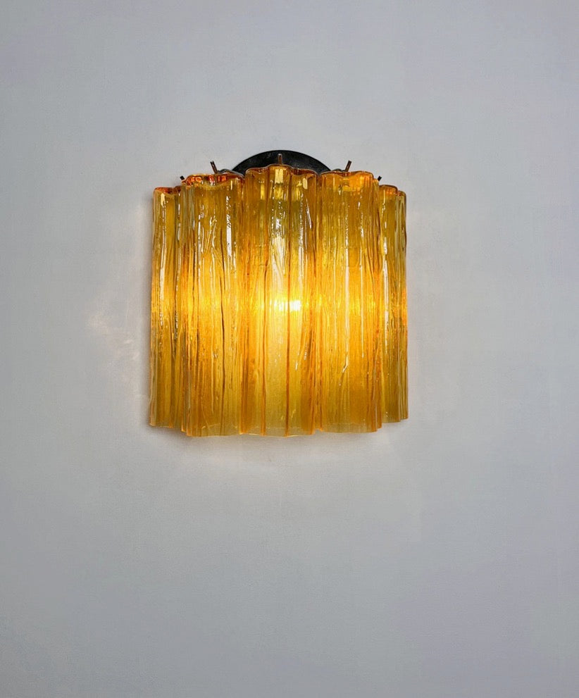 Murano Vegglampe | 5 Gule Rørglass | 1 par