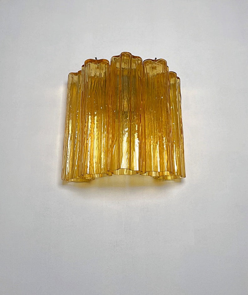 Murano Vegglampe | 5 Gule Rørglass | 1 par