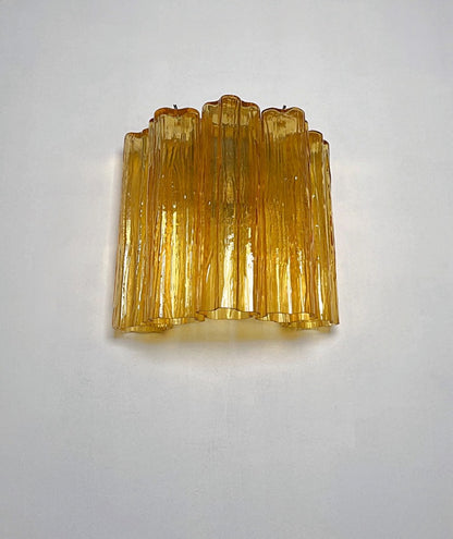 Murano Vegglampe | 5 Gule Rørglass | 1 par