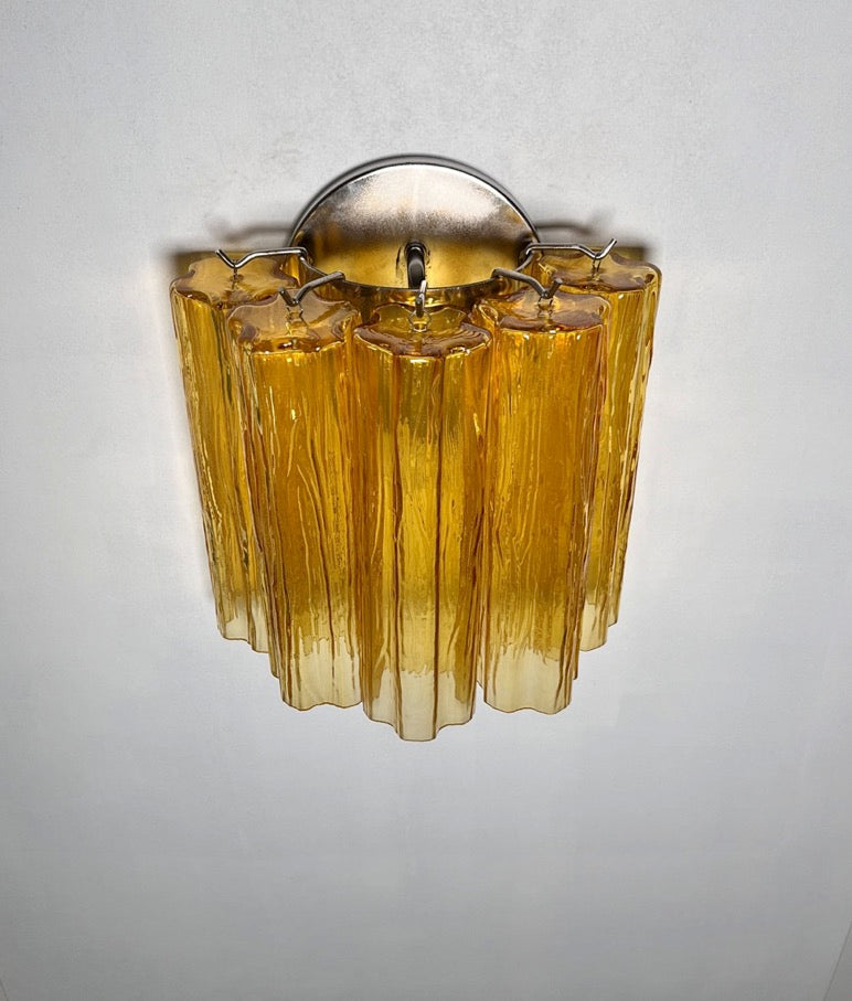 Murano Vegglampe | 5 Gule Rørglass | 1 par