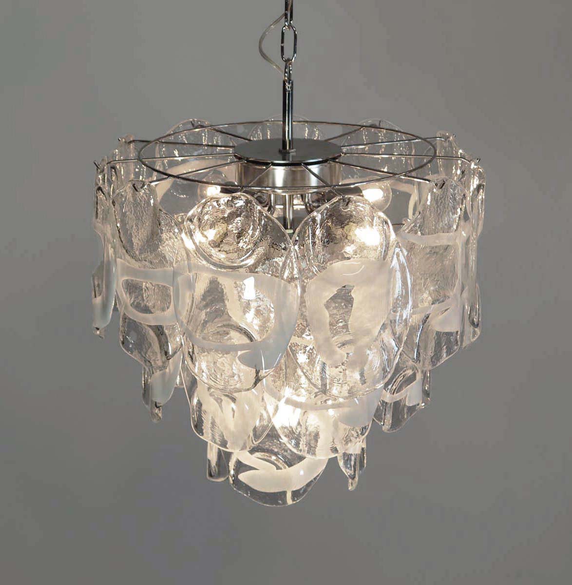 Murano Lysekrone | 23 Klare Hvite Crostoliglass