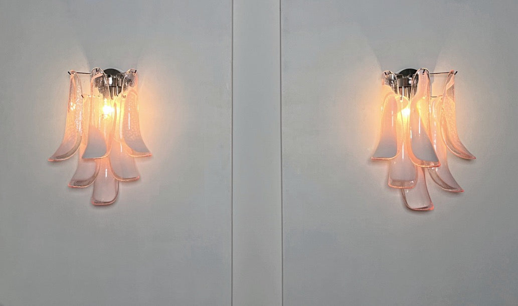 Murano Vegglampe | Rosa Lattimo Konglebladglass | 1 par