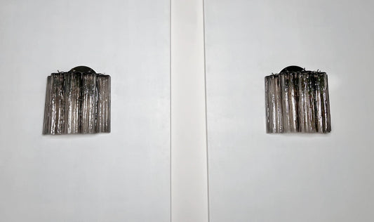 Murano Vegglampe | 5 Røykfargede Rørglass | 1 par