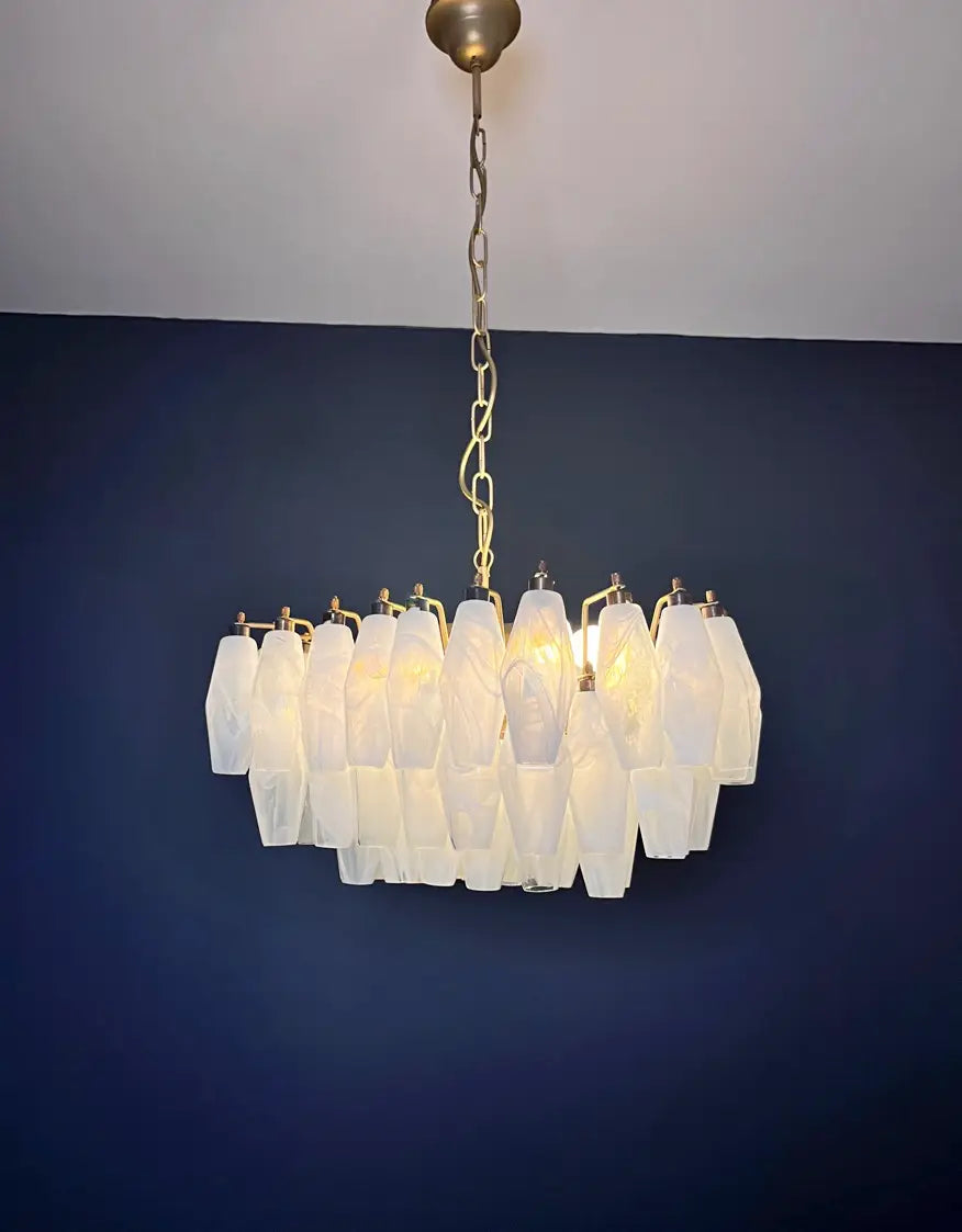 Murano Lysekrone – 56 Alabaster Hvite Poliedriglass – detalj 10 – Murano Classics