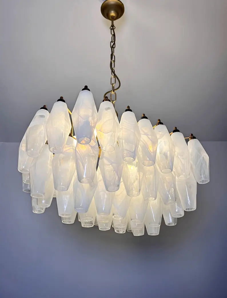 Murano Lysekrone – 56 Alabaster Hvite Poliedriglass – detalj 6 – Murano Classics