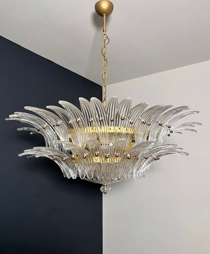 Murano Lysekrone – 82 Klare Palmeglass – detalj 4 – Murano Classics