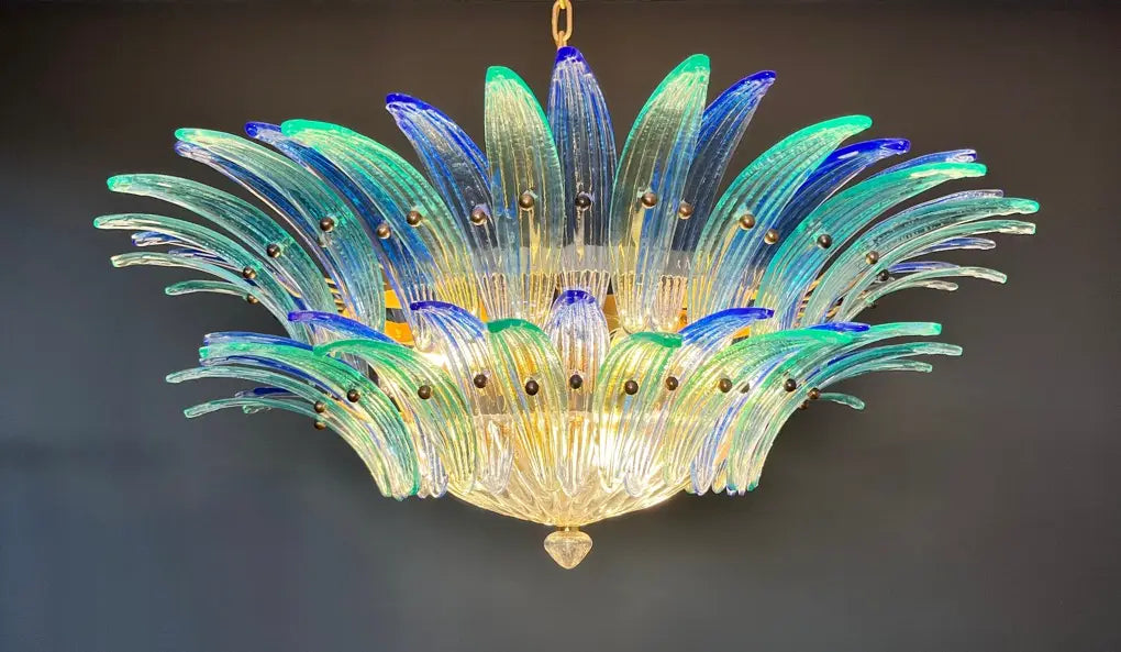 Murano Lysekrone – 82 Blå og Turkise Palmeglass – detalj 10 – Murano Classics