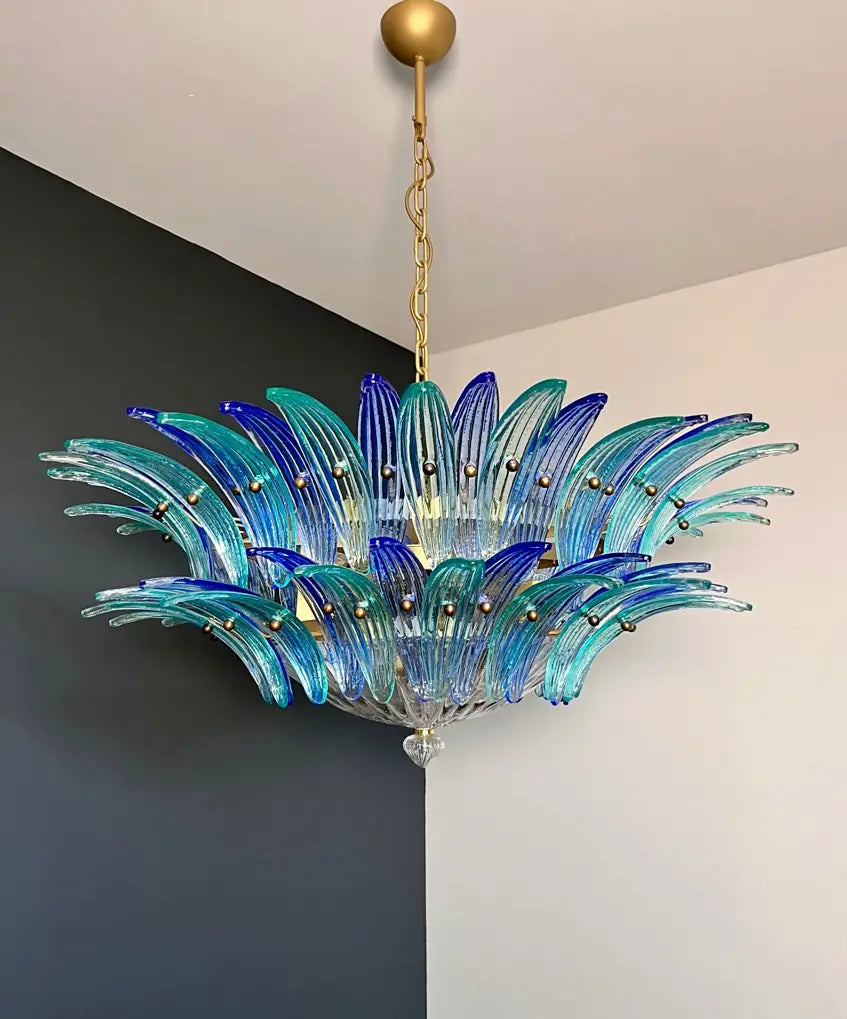 Murano Lysekrone – 82 Blå og Turkise Palmeglass – detalj 3 – Murano Classics