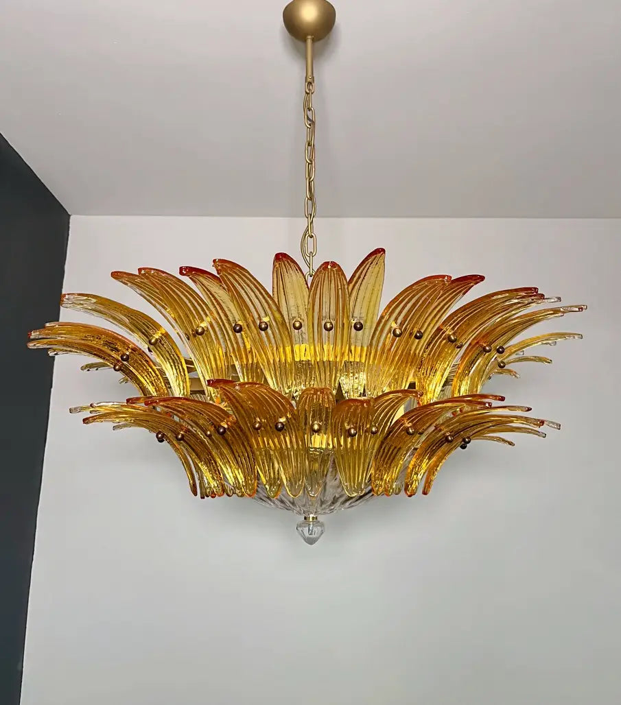 Murano Lysekrone – 82 Gule Palmeglass – detalj 2 – Murano Classics