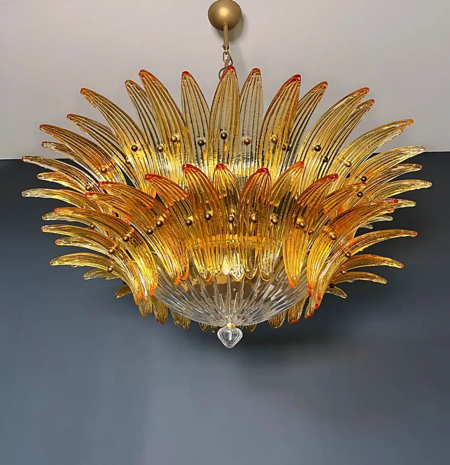 Murano Lysekrone – 82 Gule Palmeglass – detalj 4 – Murano Classics