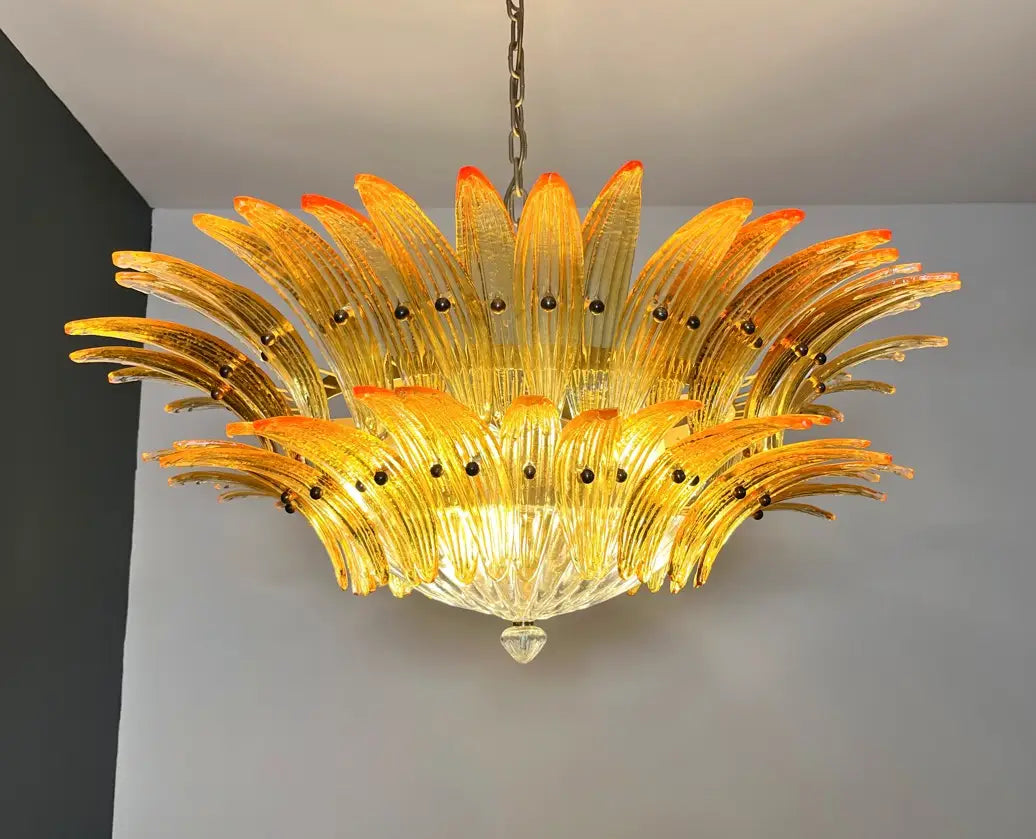 Murano Lysekrone – 82 Gule Palmeglass – detalj 7 – Murano Classics