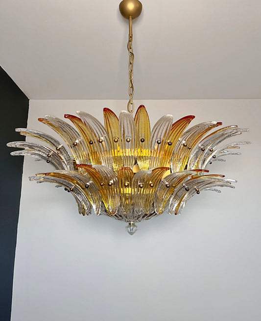 Murano Lysekrone | 82 Klare Gule Gull Palmeglass