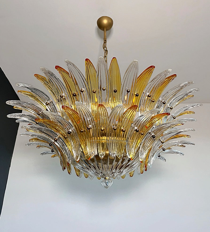 Murano Lysekrone – 82 Klare og Gule Palmeglass – detalj 10 – Murano Classics