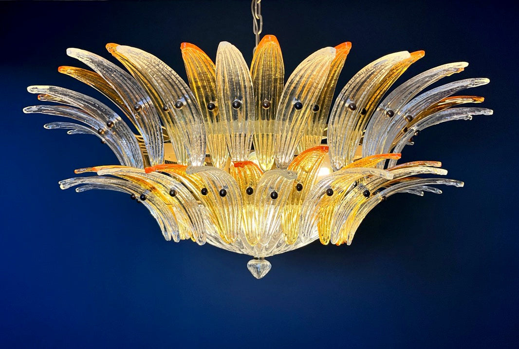 Murano Lysekrone – 82 Klare og Gule Palmeglass – detalj 8 – Murano Classics