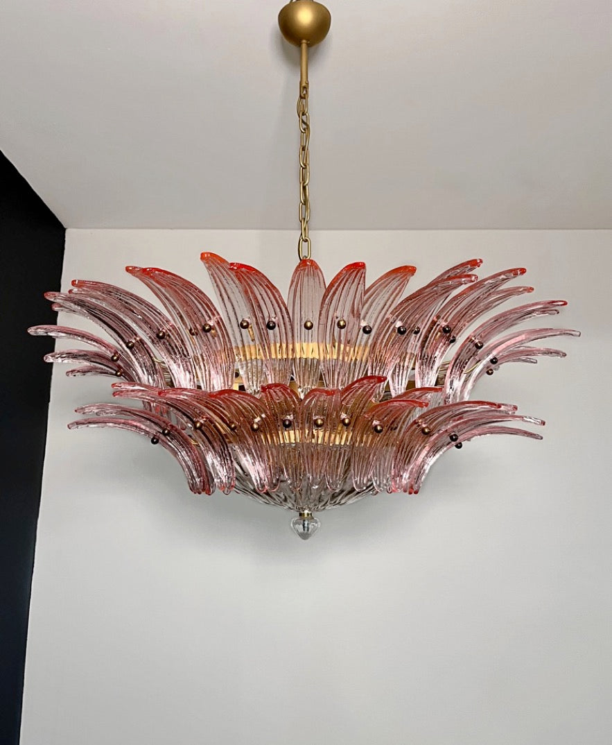 Murano Lysekrone | 82 Klare Rosa Gull Palmeglass