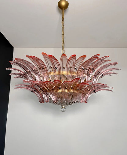 Murano Lysekrone | 82 Klare Rosa Gull Palmeglass