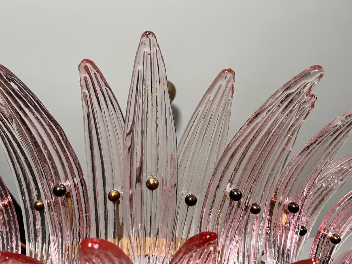 Murano Lysekrone | 82 Klare Rosa Gull Palmeglass