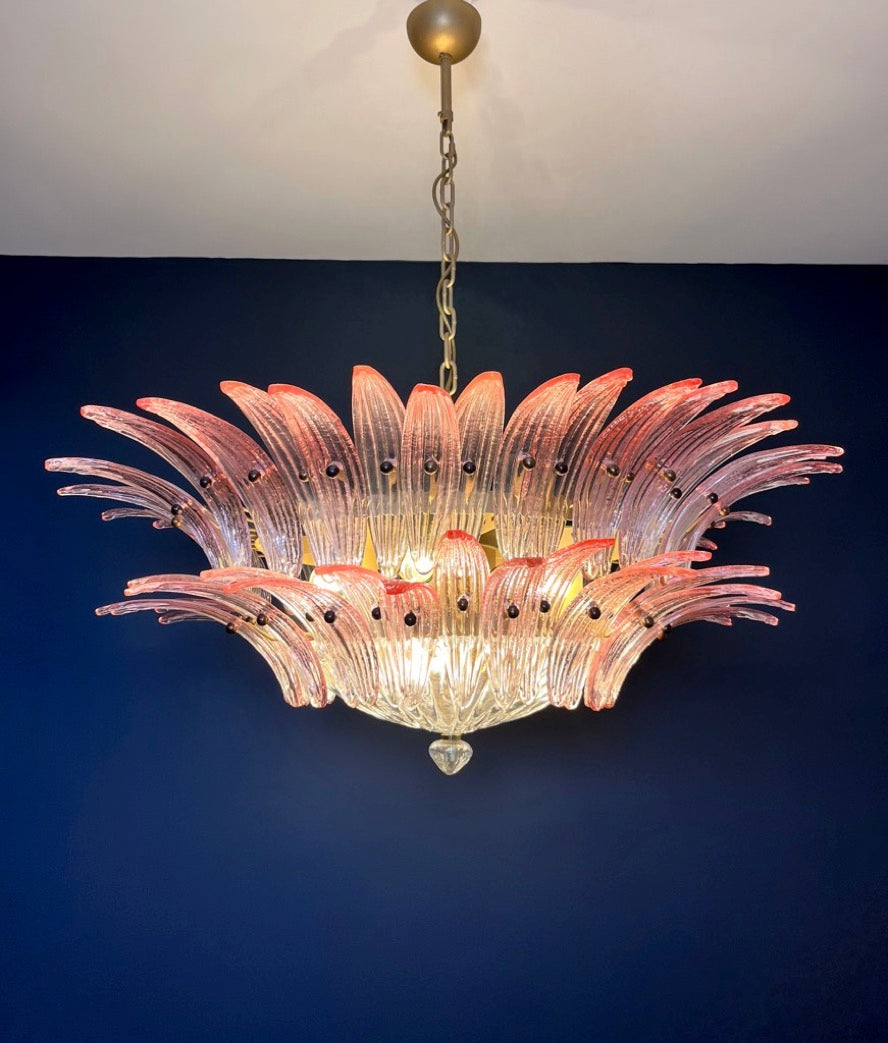Murano Lysekrone – 82 Klare Rosa Gull Palmeglass – detalj 8 – Murano Classics