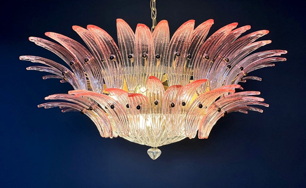 Murano Lysekrone | 82 Klare Rosa Gull Palmeglass