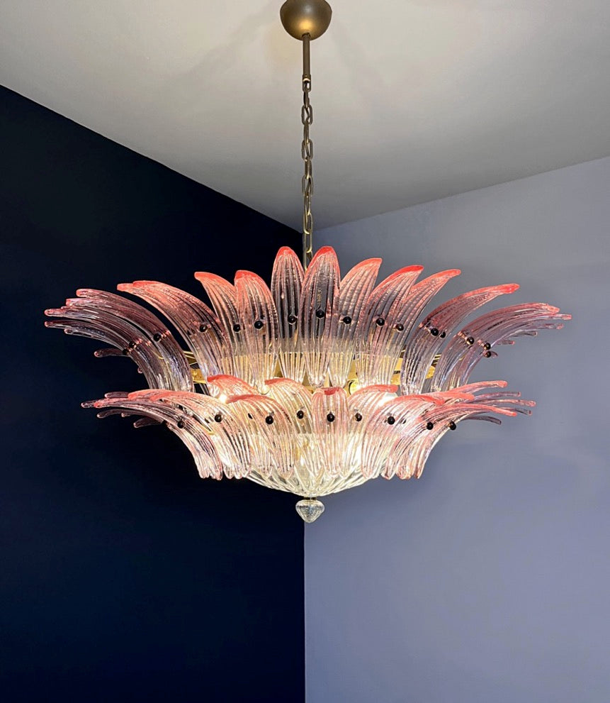Murano Lysekrone | 82 Klare Rosa Gull Palmeglass
