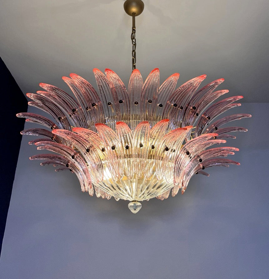 Murano Lysekrone – 82 Klare Rosa Gull Palmeglass – detalj 4 – Murano Classics