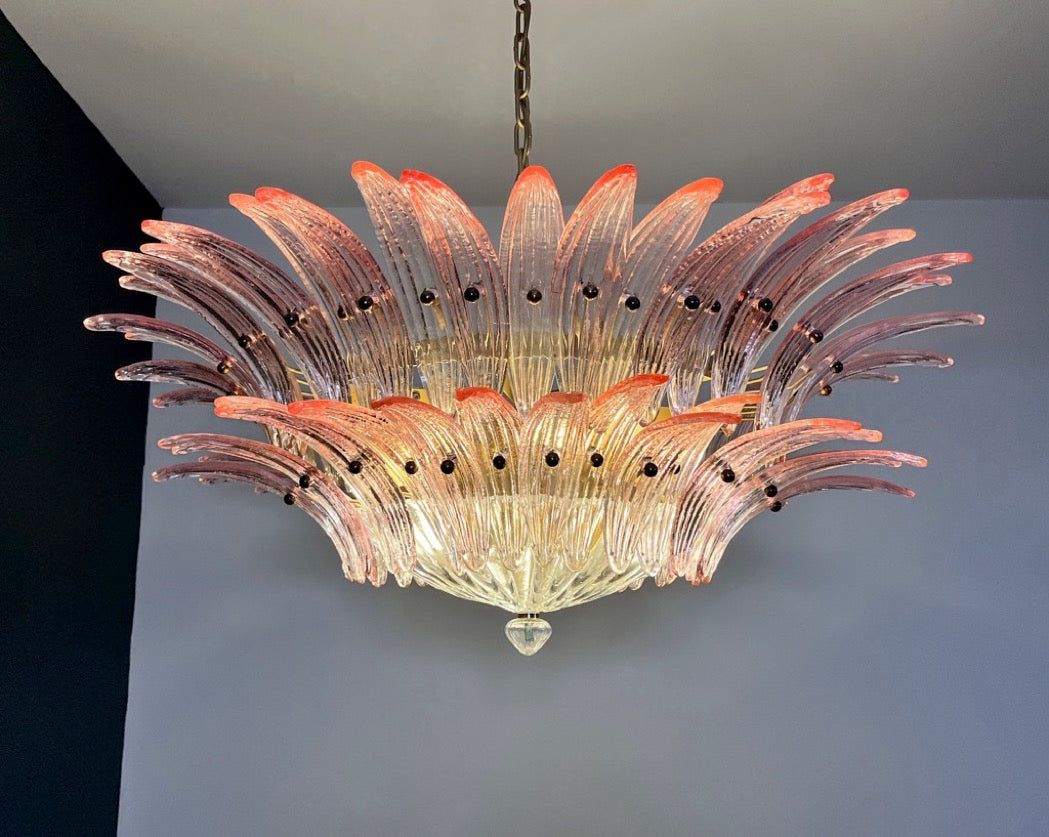 Murano Lysekrone | 82 Klare Rosa Gull Palmeglass