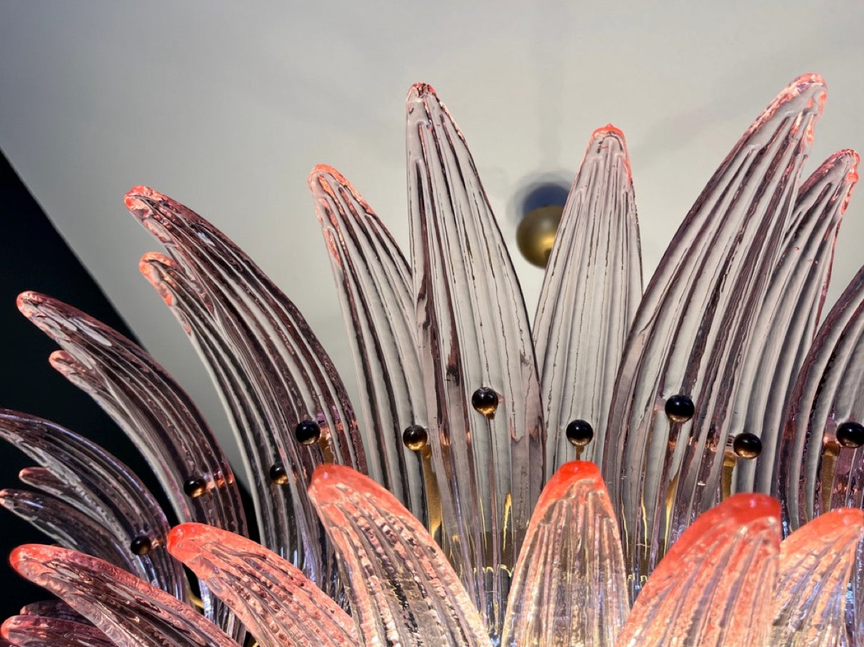 Murano Lysekrone | 82 Klare Rosa Gull Palmeglass