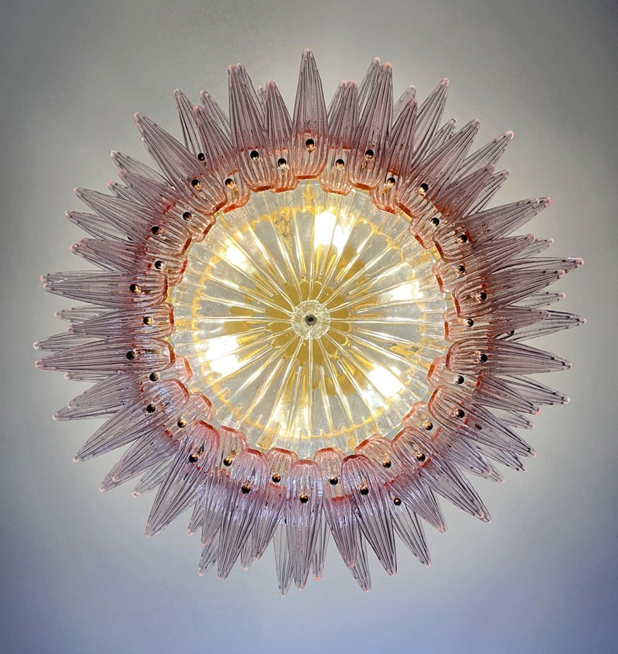 Murano Lysekrone | 82 Klare Rosa Gull Palmeglass