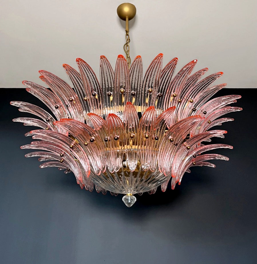 Murano Lysekrone | 82 Klare Rosa Gull Palmeglass